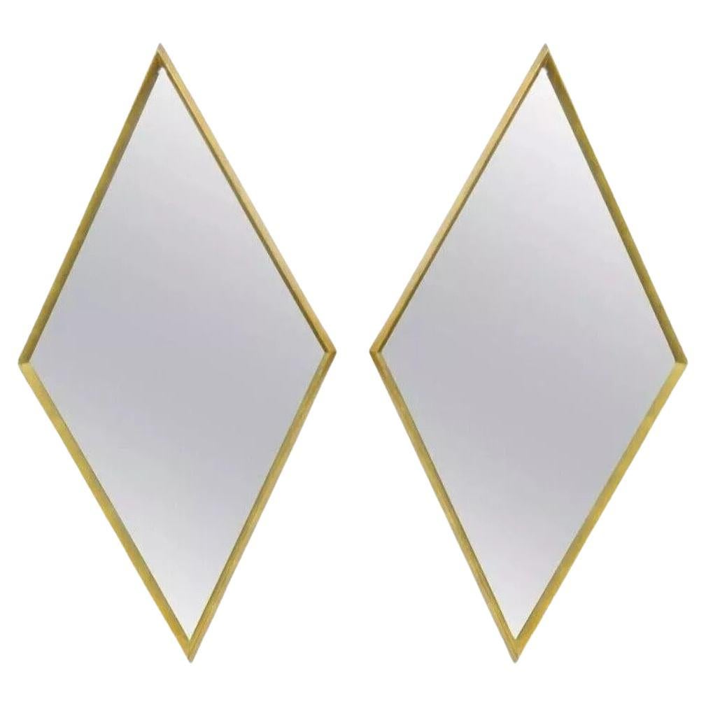 Hollywood Regency-Wandspiegel in Diamantform mit tiefem Holzrahmen und Blattgold im Hollywood-Regency-Stil - Paar