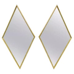 Vintage Hollywood Regency Diamond Shaped Deep Wood Frame Gold Leaf Wall Mirrors - Pair