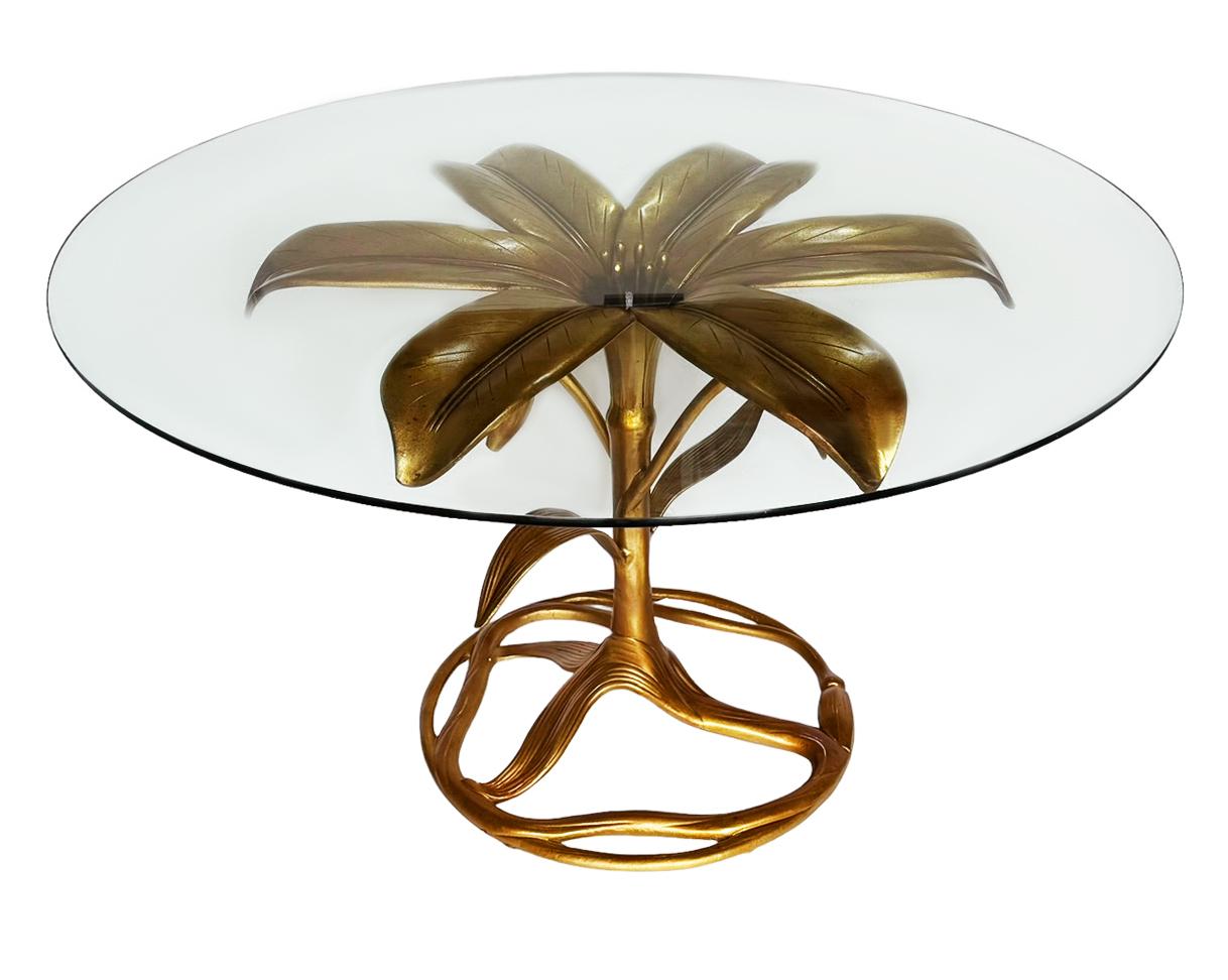 Mid-20th Century Hollywood Regency Dining Round Table by Arthur Court in Brass Colored Aluminum