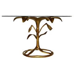 Hollywood Regency Dining Round Table by Arthur Court in Brass Colored Aluminum