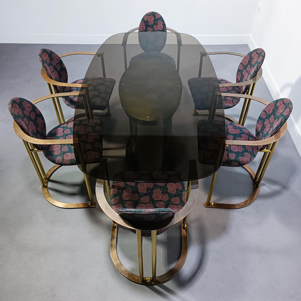 Table de salle à manger et 6 fauteuils Hollywood Regency par Belgo Chrom en vente 11