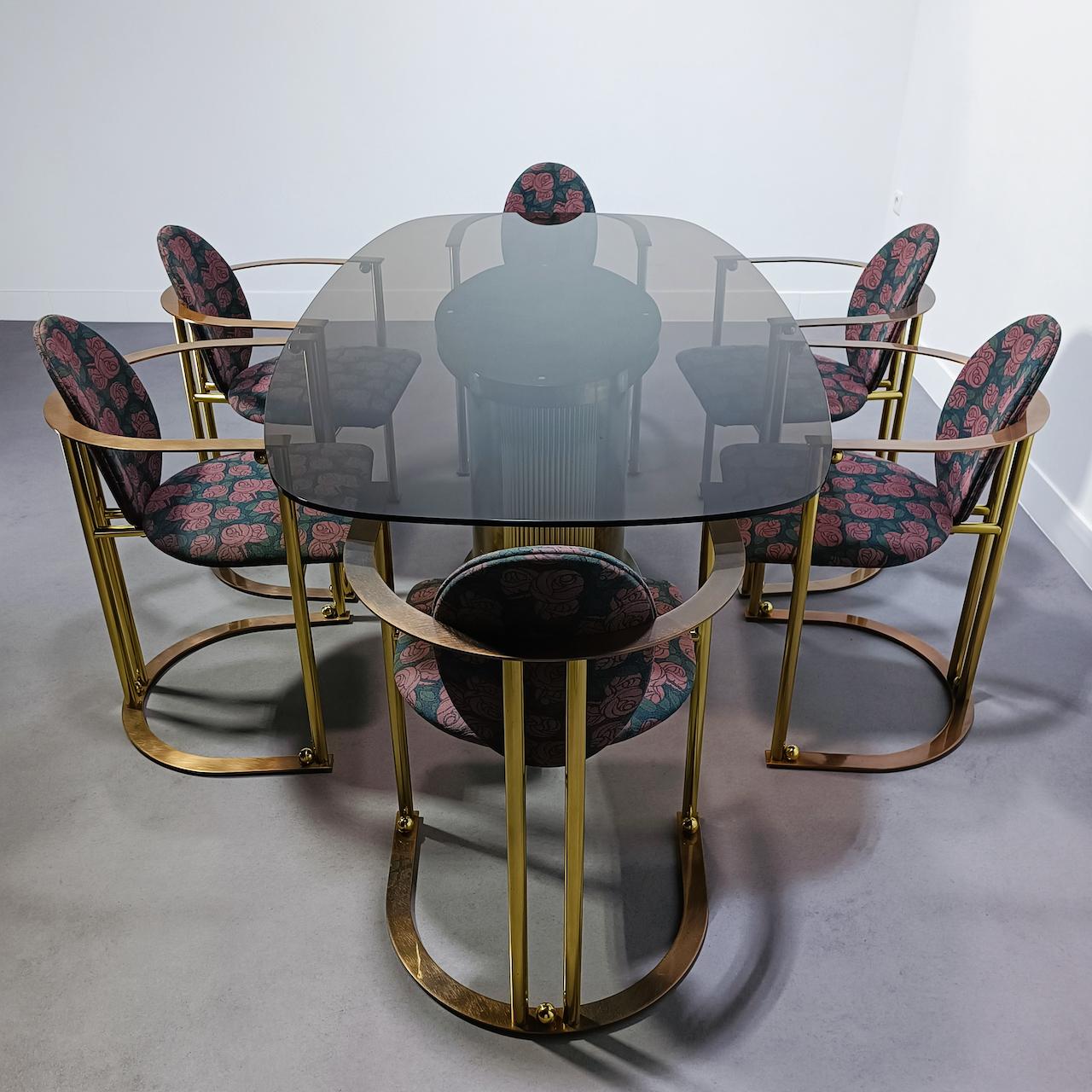 Table de salle à manger et 6 fauteuils Hollywood Regency par Belgo Chrom en vente 12