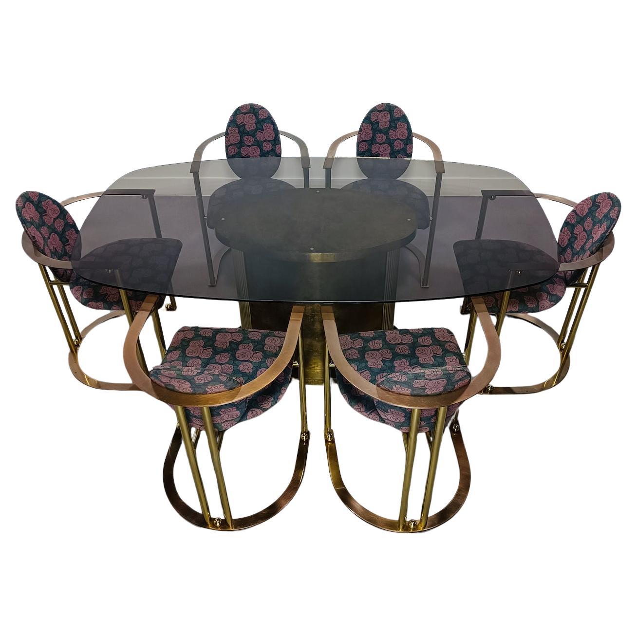 Hollywood Regency dining table & 6 armchairs by Belgo Chrom For Sale