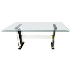 Hollywood Regency Dining Table in Glass and Plexiglass with Brass Details