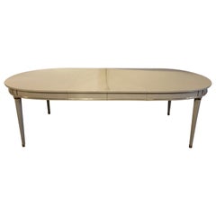 French Designer, Hollywood Regency, Louis XVI Dining Table, Grey Lacquer, Bronze