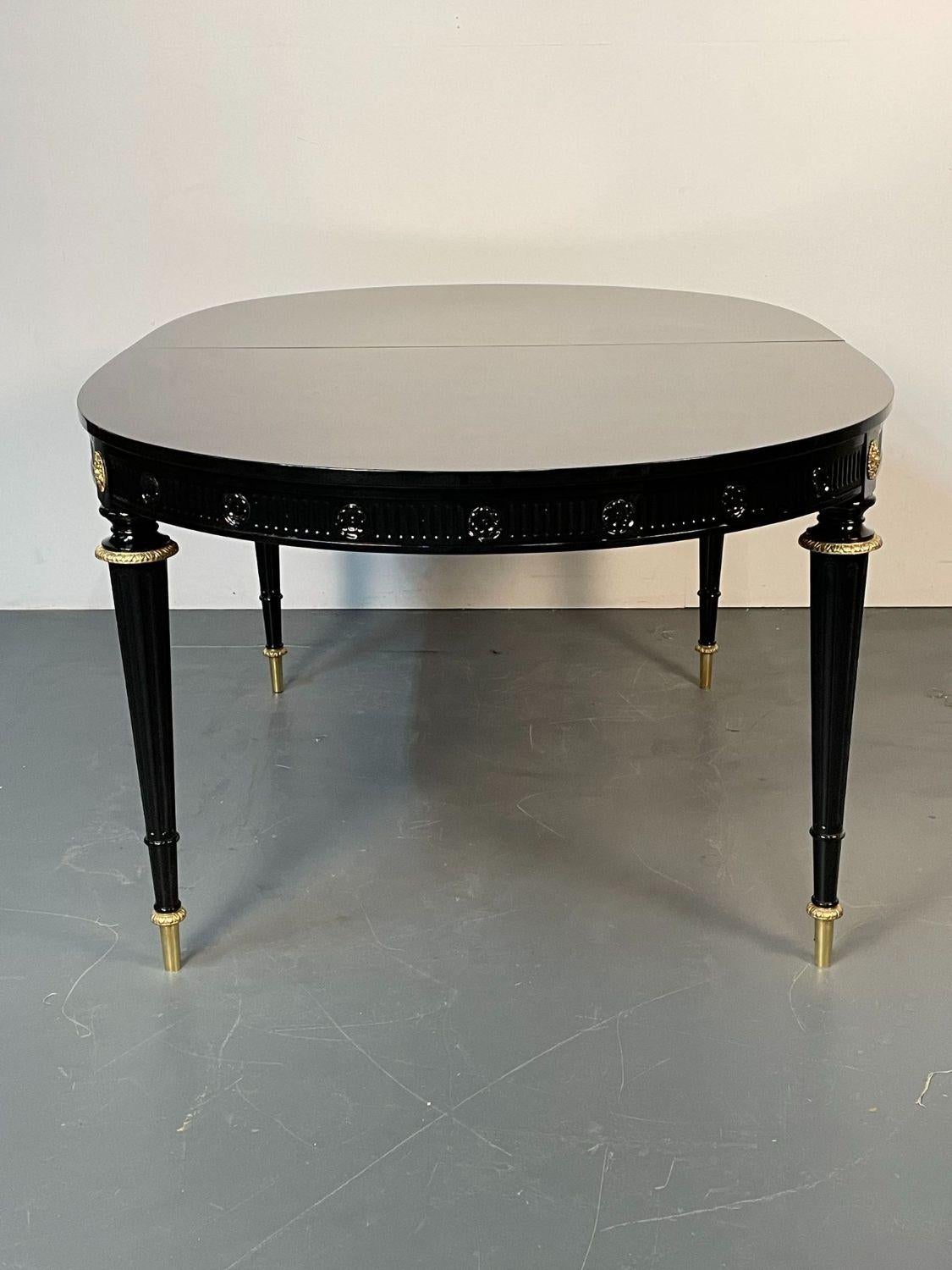 Hollywood Regency Dining Table, Jansen Style, Ebony Lacquer, Hand Carved, Bronze 7