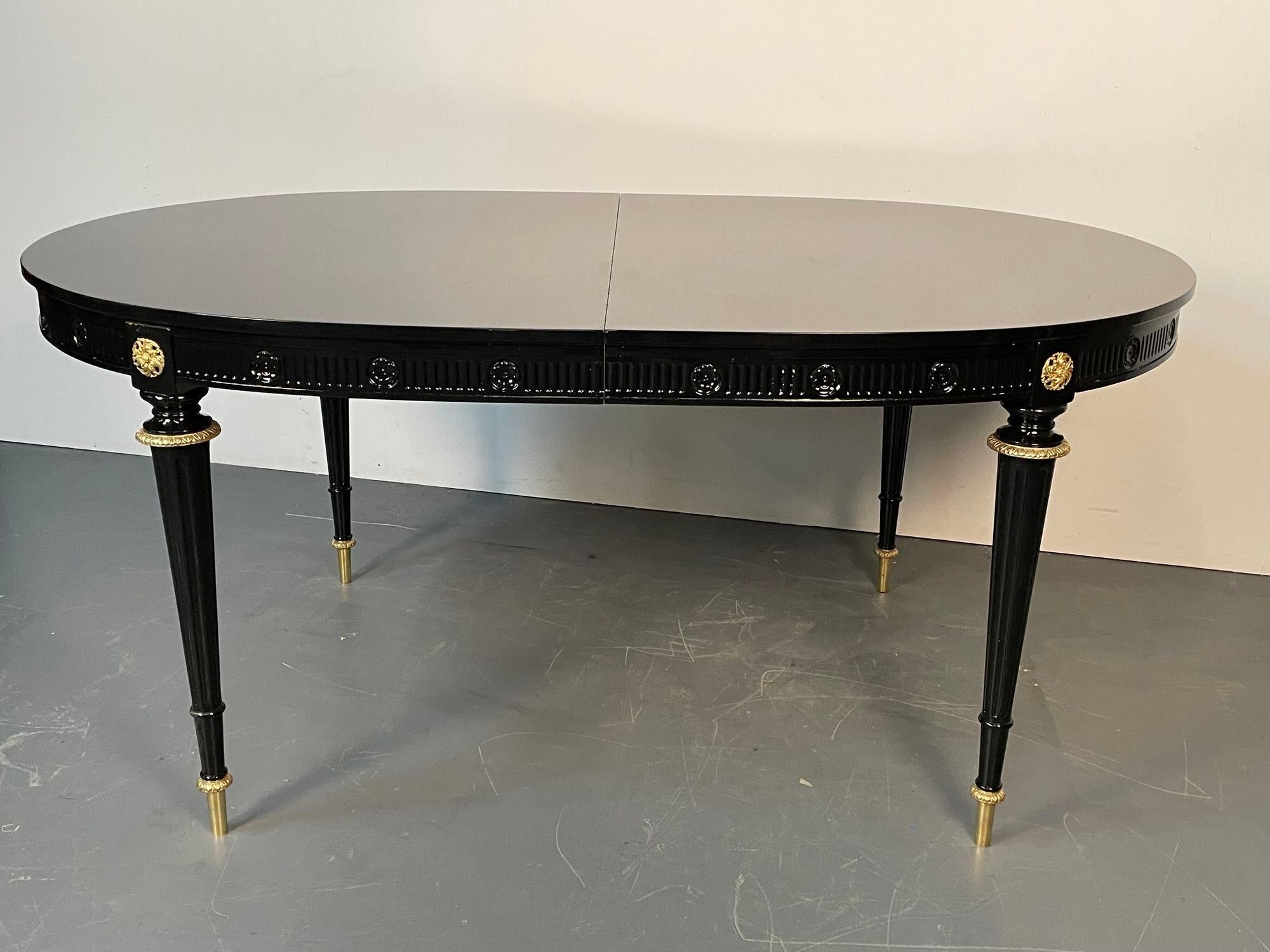 Hollywood Regency Dining Table, Jansen Style, Ebony Lacquer, Hand Carved, Bronze In Good Condition In Stamford, CT