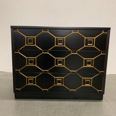 Hollywood Regency Dorothy Draper Style Black and Gold Dresser