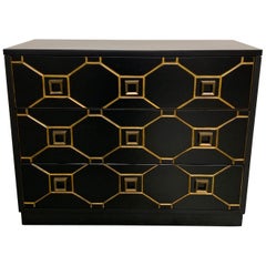 Hollywood Regency Dorothy Draper Style Black and Gold Dresser
