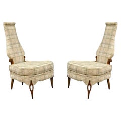 Hollywood Regency Dorothy Draper Style High Back Slipper Lounge Chairs - a Pair