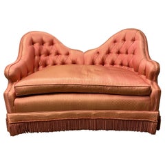 Hollywood Regency Dorothy Draper Style Tufted Camel Back Loveseat