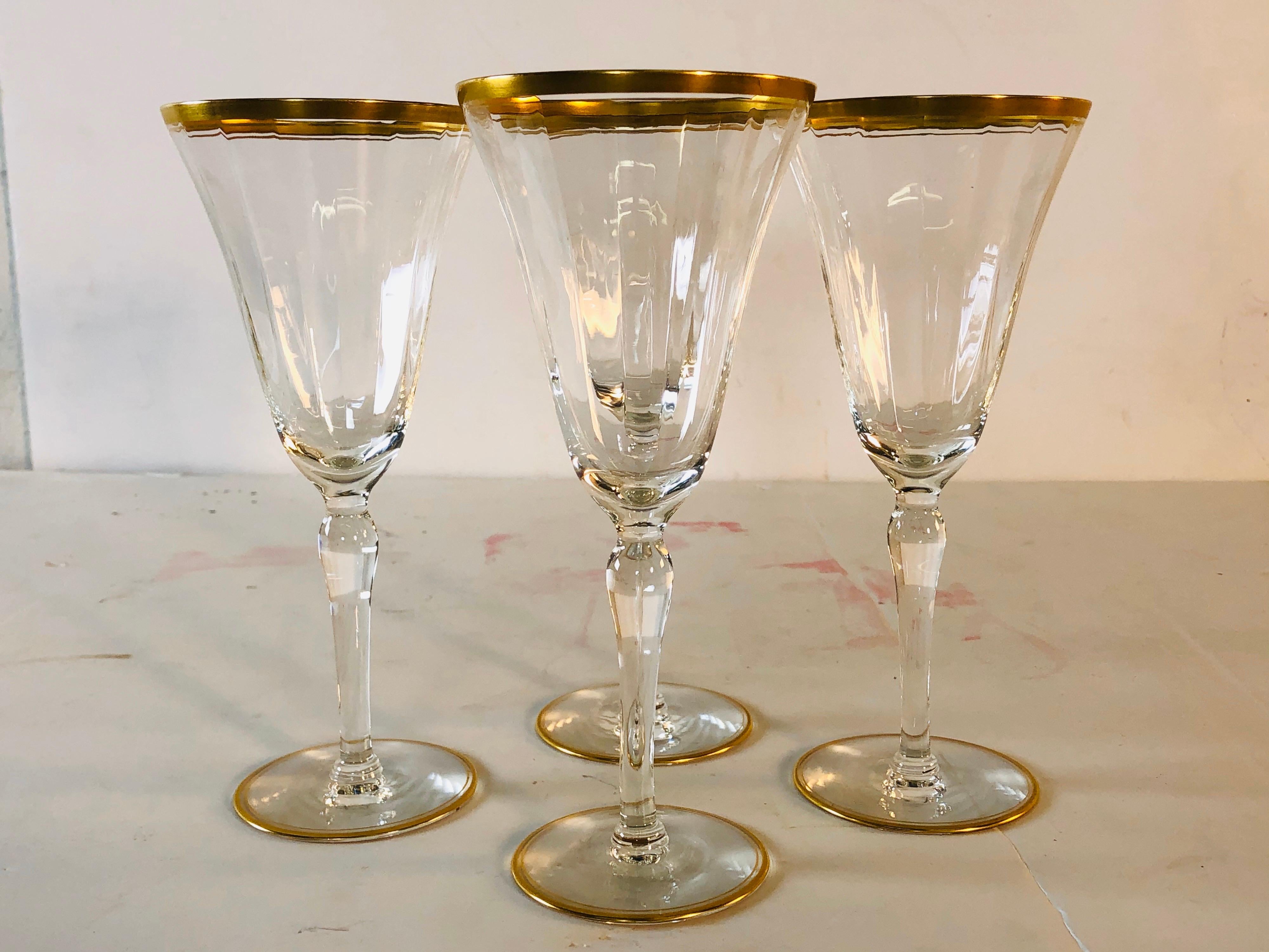 American Hollywood Regency Double Gold Rim Champagne Stems, Set of 4 For Sale