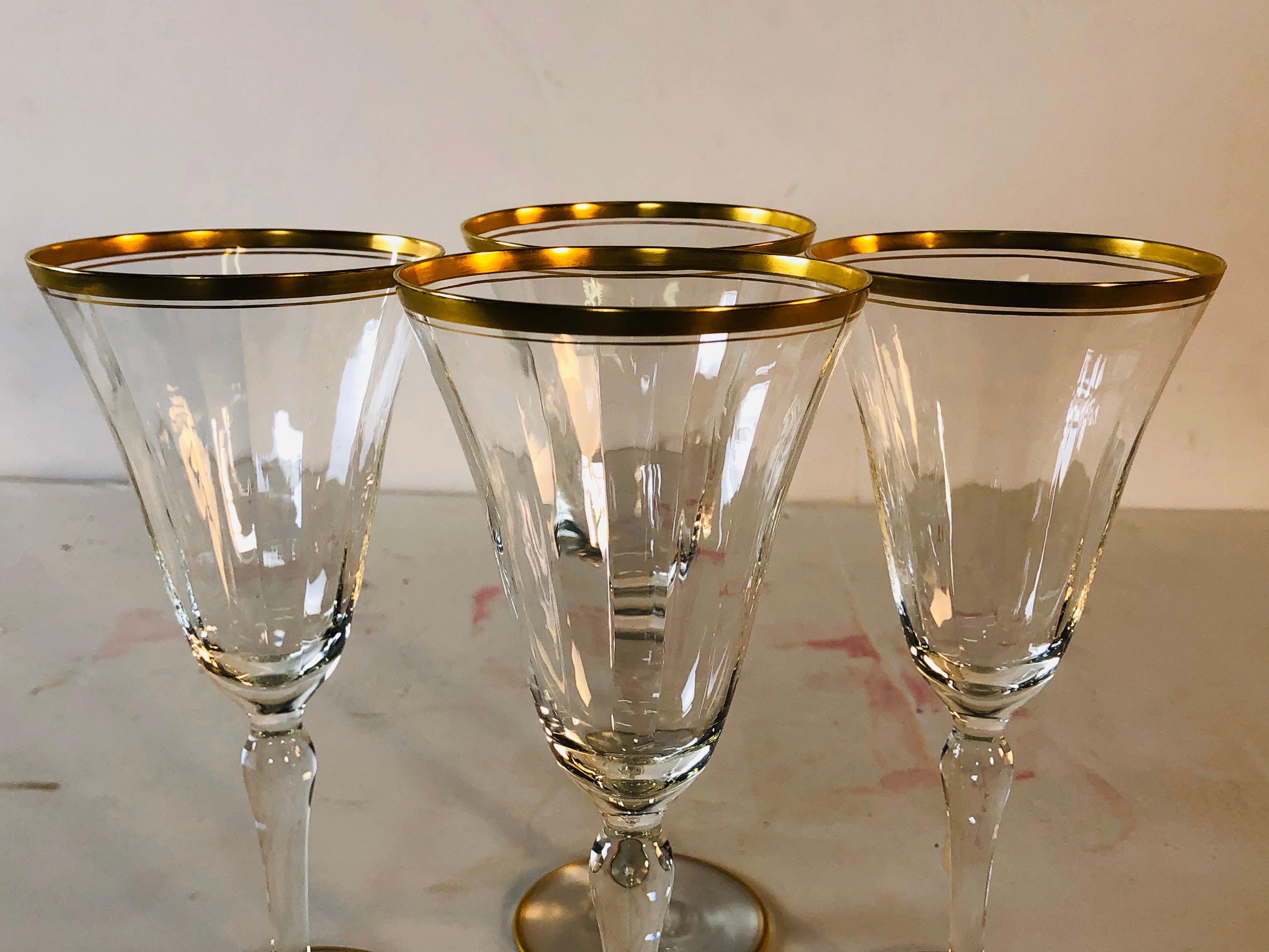 Hollywood Regency Double Gold Rim Champagne Stems, Set of 4 In Good Condition For Sale In Amherst, NH