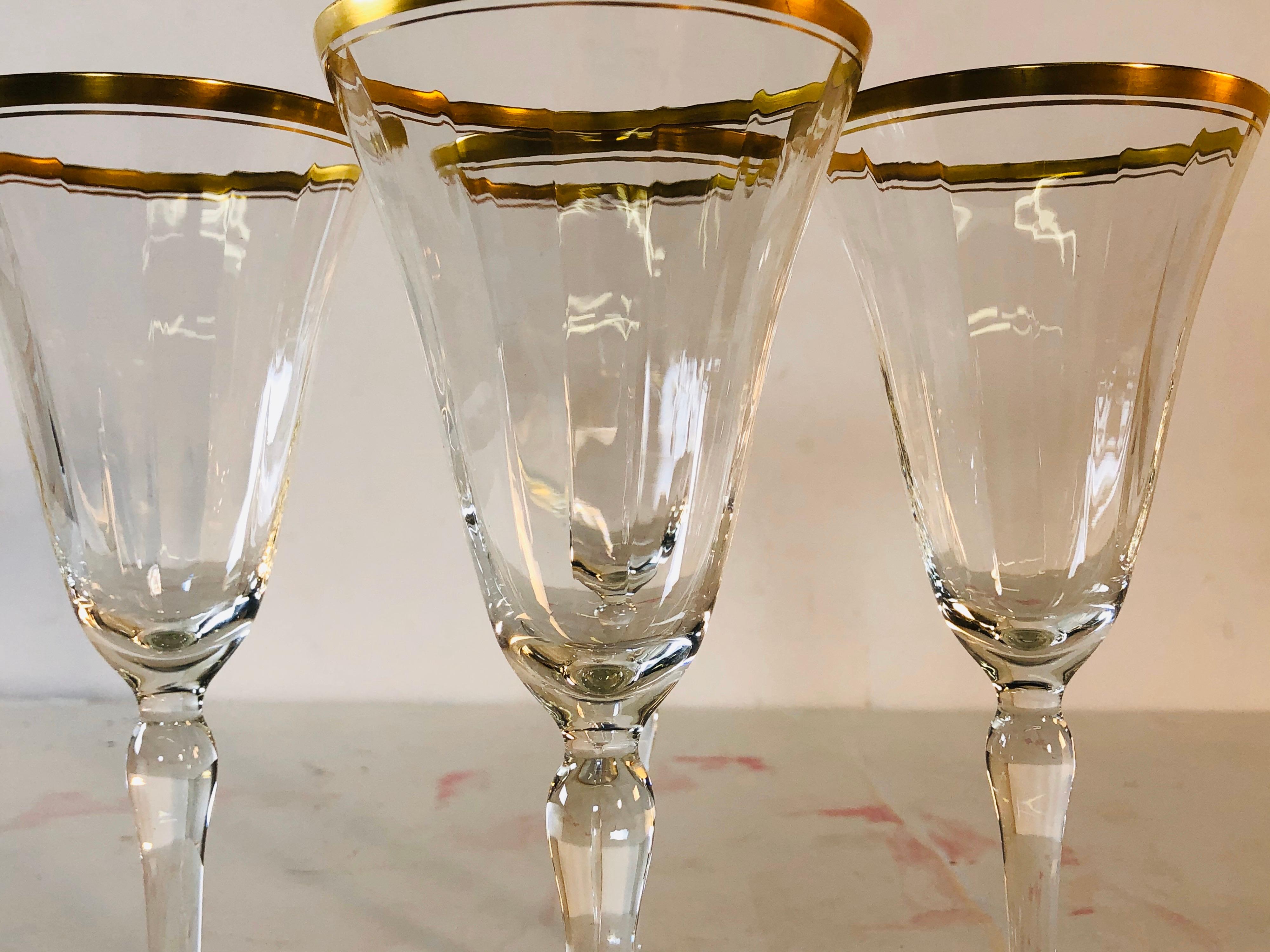 20th Century Hollywood Regency Double Gold Rim Champagne Stems, Set of 4 For Sale