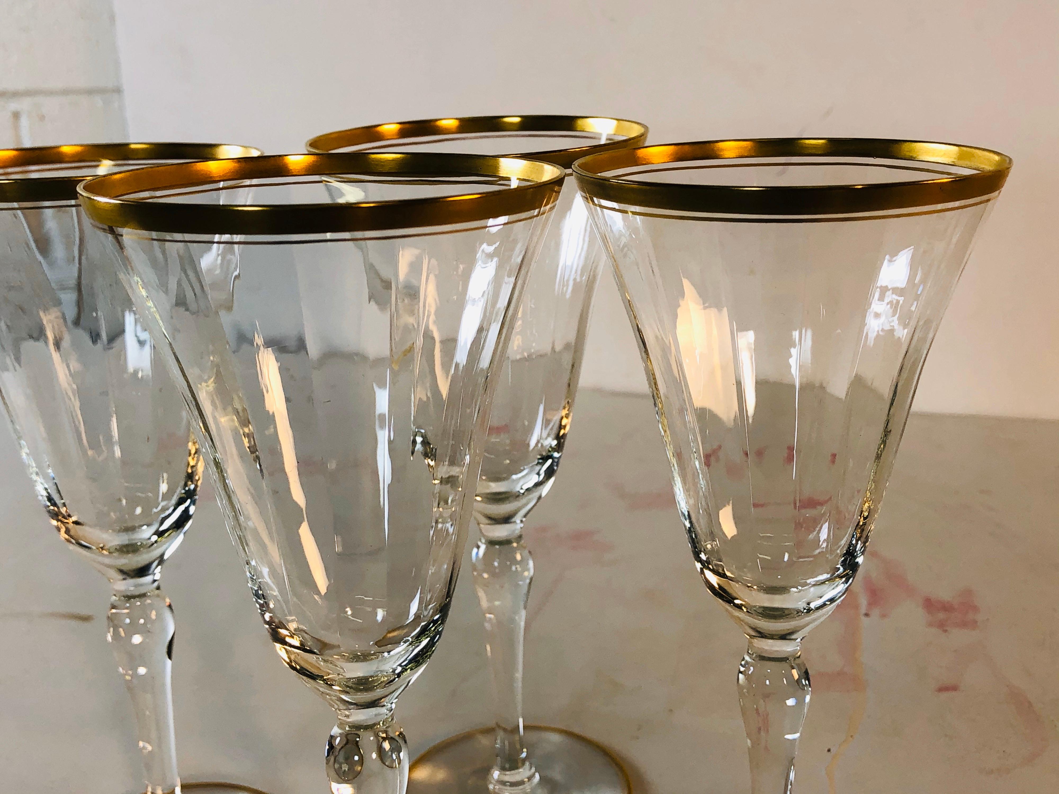 Hollywood Regency Double Gold Rim Champagne Stems, Set of 4 For Sale 2