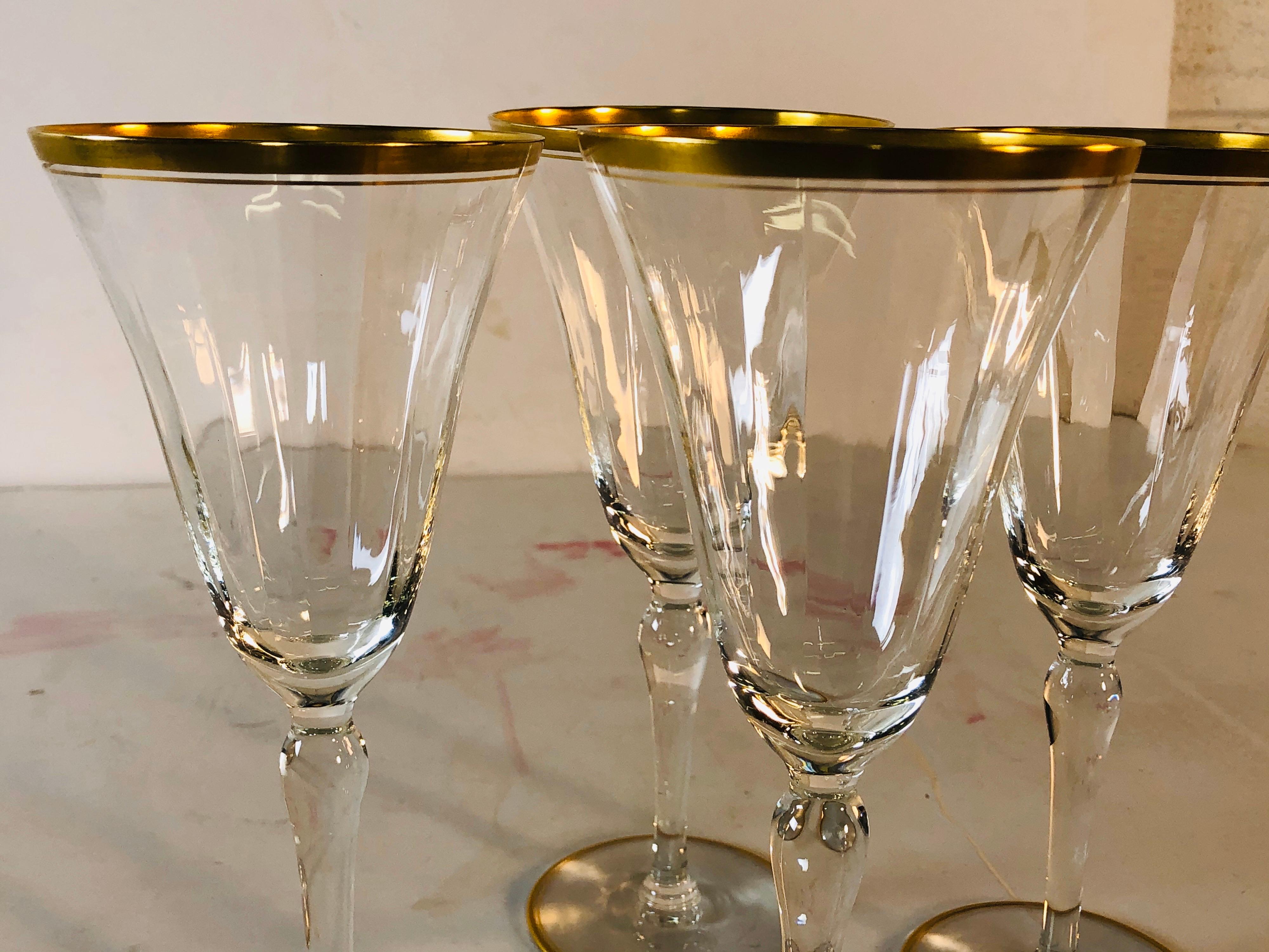 Hollywood Regency Double Gold Rim Champagne Stems, Set of 4 For Sale 3