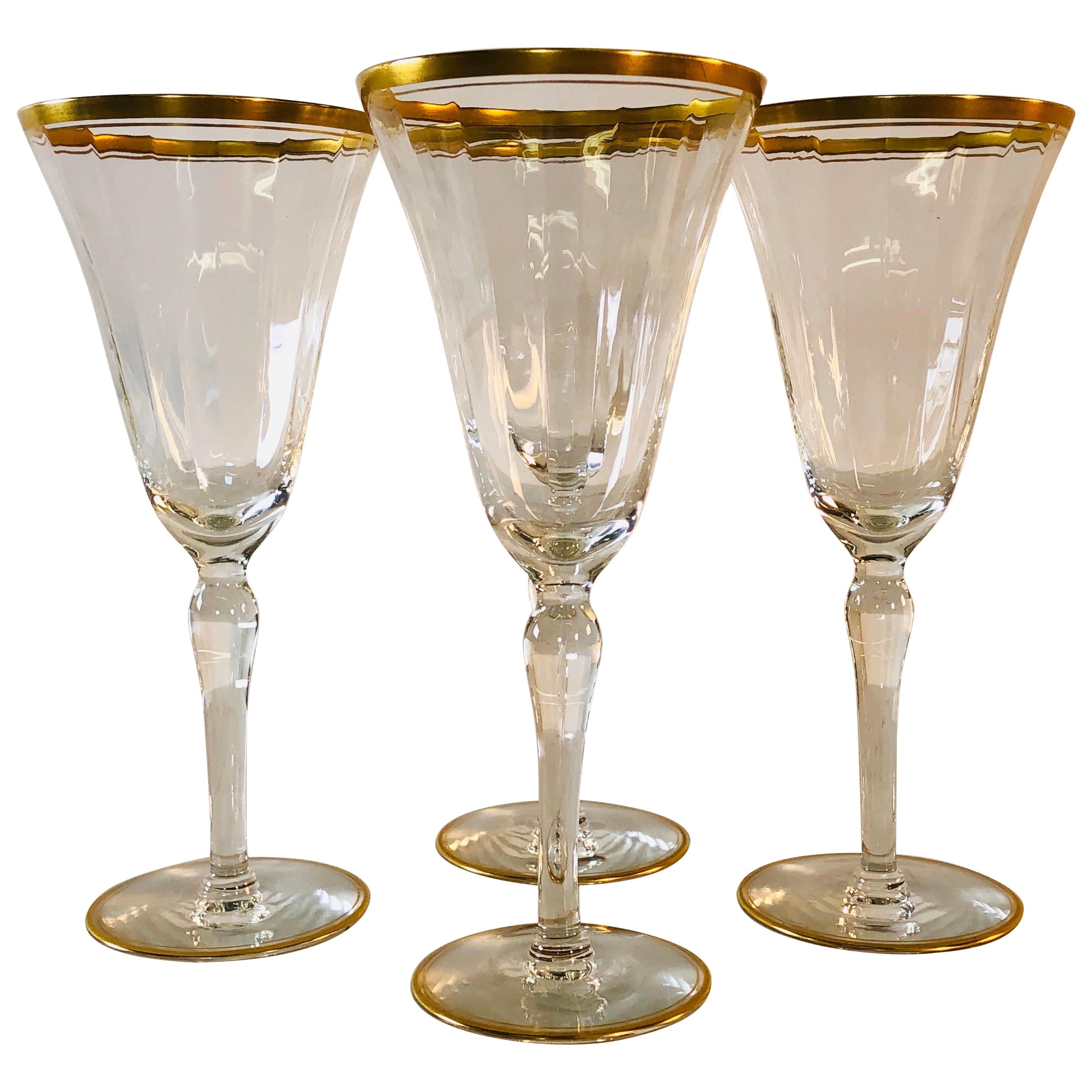 Hollywood Regency Double Gold Rim Champagne Stems, Set of 4 For Sale