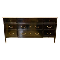 Used Hollywood Regency Dresser or Commode w. Marble-Top Jansen Style Black Lacquered