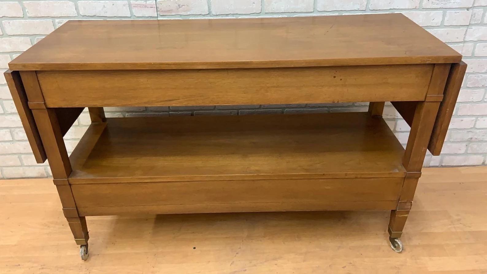 Mid-Century Modern Hollywood Regency Drop Leaf Rolling Bar Server with Drawers by Sleigh Furniture For Sale