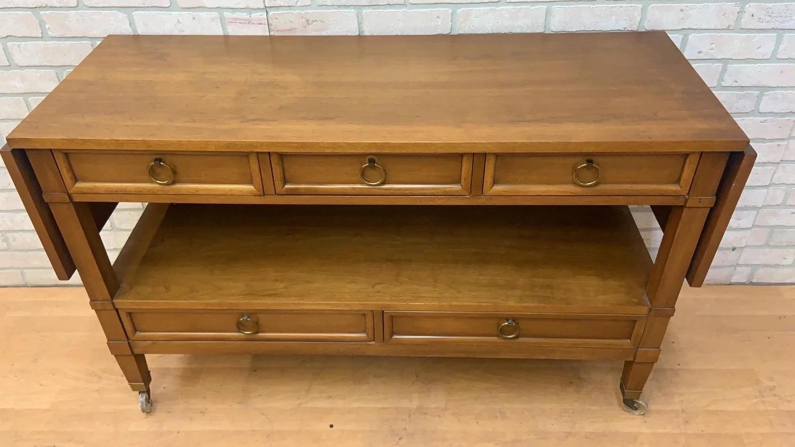 Unknown Hollywood Regency Drop Leaf Rolling Bar Server with Drawers by Sleigh Furniture For Sale