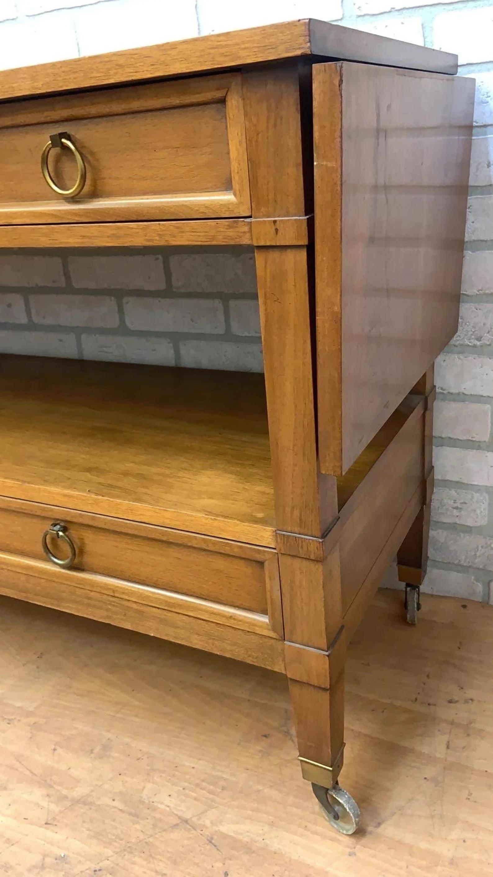 Hollywood Regency Drop Leaf Rolling Bar Server with Drawers by Sleigh Furniture In Good Condition For Sale In Chicago, IL