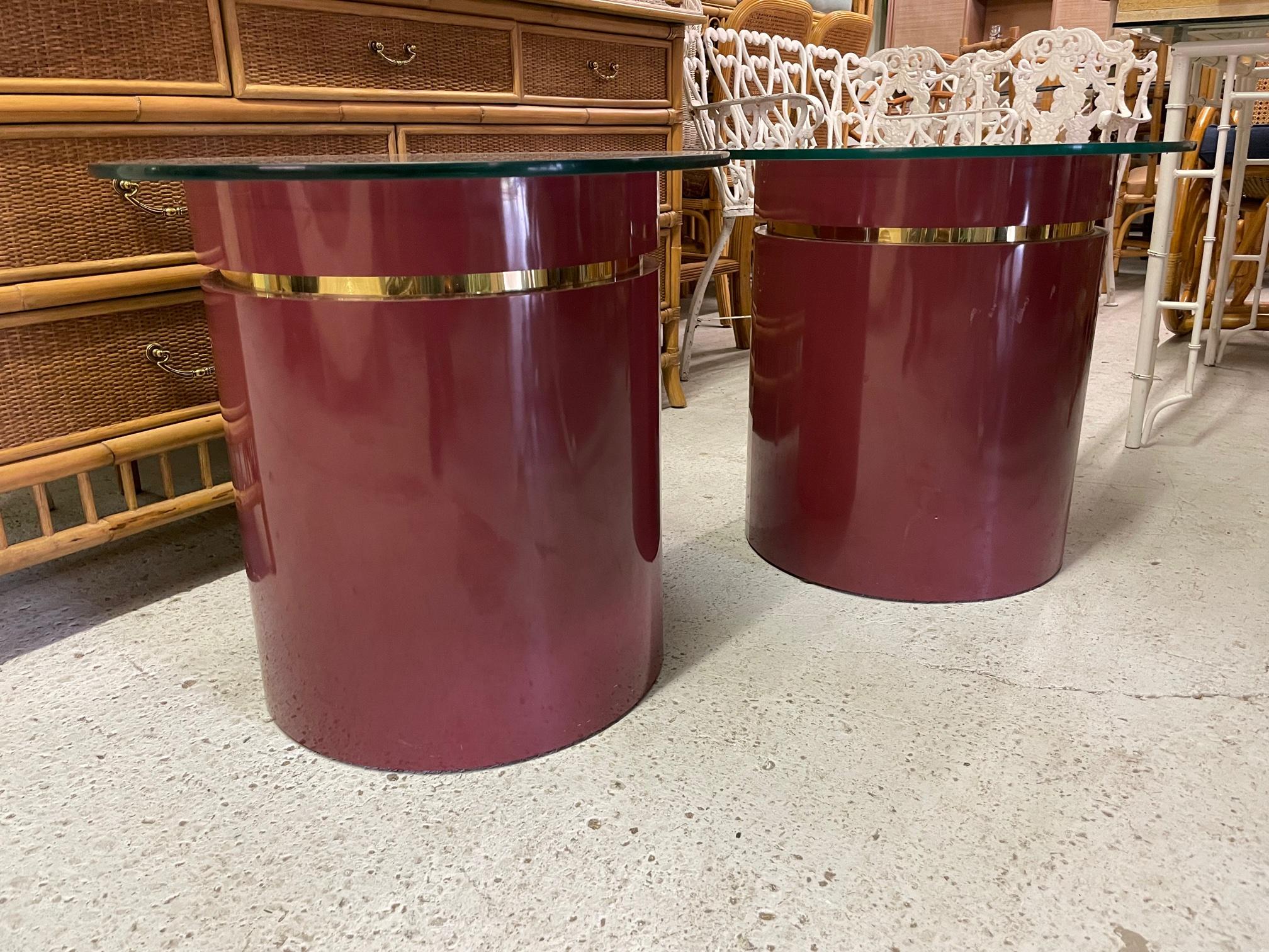 Hollywood Regency Drum Side Tables, a Pair In Good Condition In Jacksonville, FL
