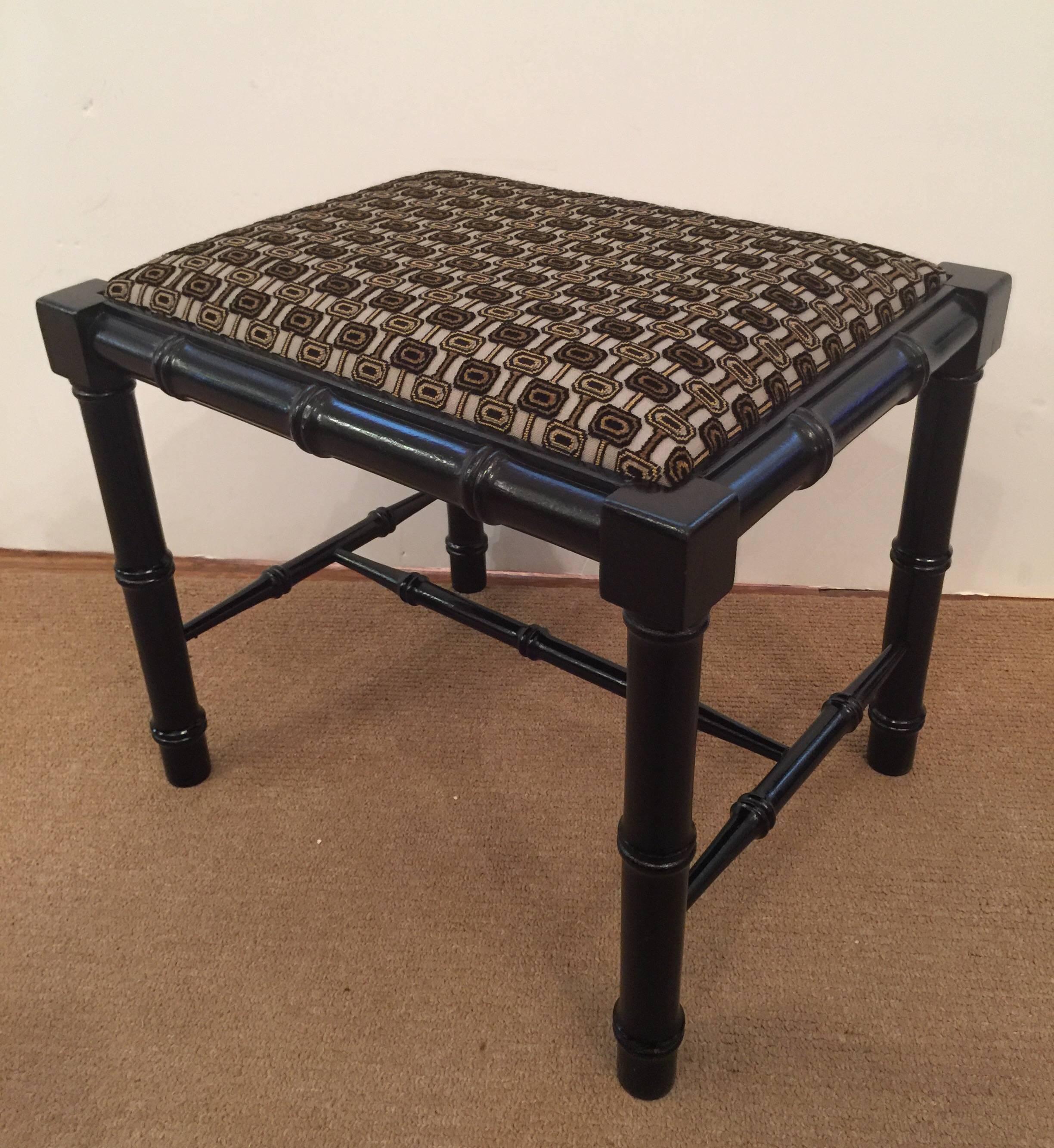 Hollywood Regency Ebonized Bench In Excellent Condition In Lambertville, NJ