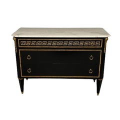 Hollywood Regency Cabinet, Marble, Bronze, Greek Key Motif, Chest, 1970s