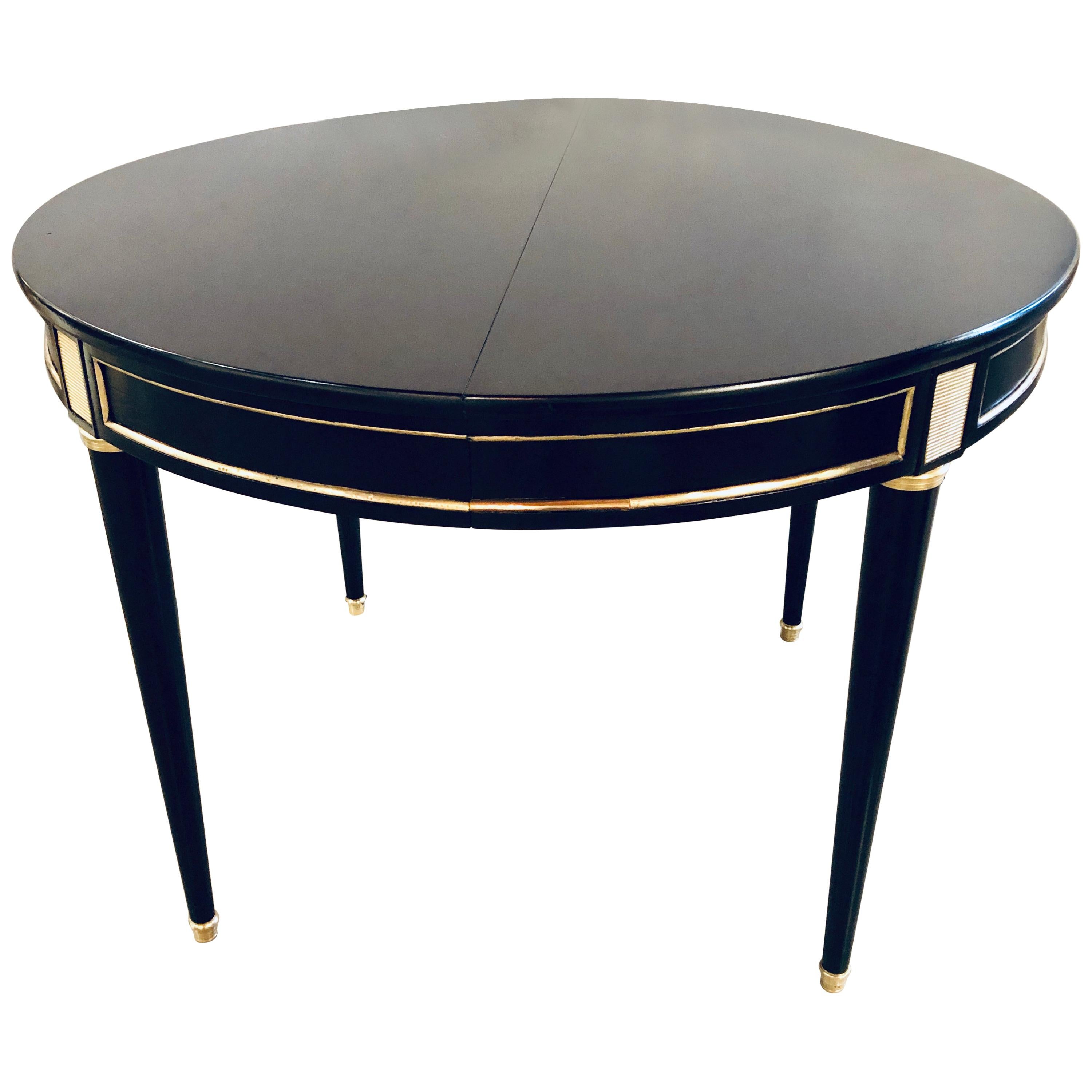 Hollywood Regency Ebonized Round Maison Jansen Style Bronze Mounted Dining Table