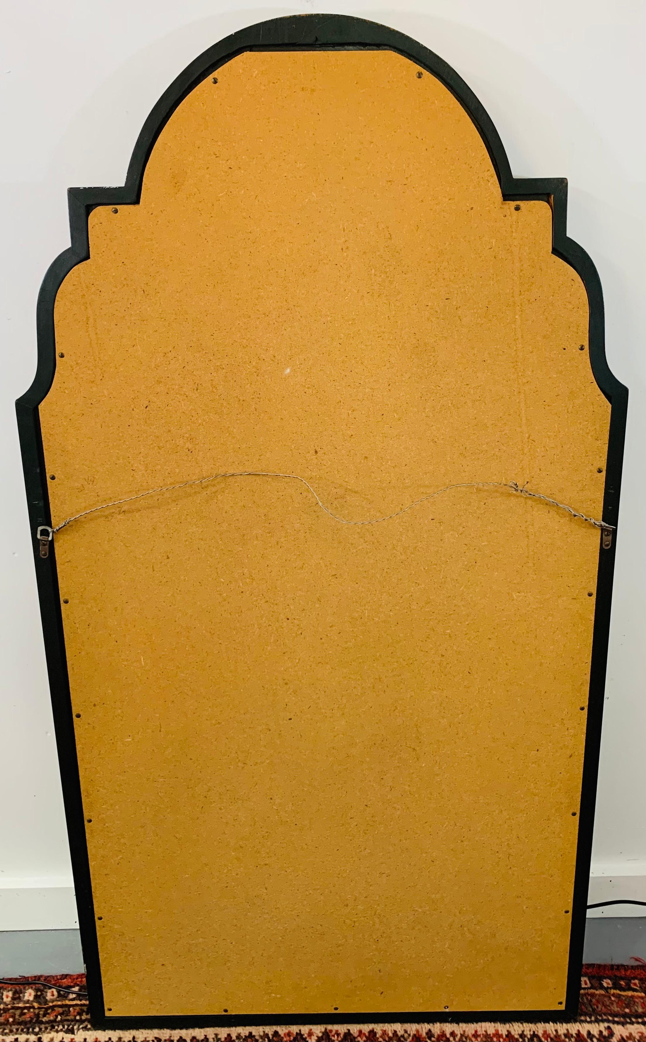 Hollywood Regency Ebony Black and Gold Antiqued Glass Wall or Mantel Mirror (miroir mural ou de cheminée)  en vente 10