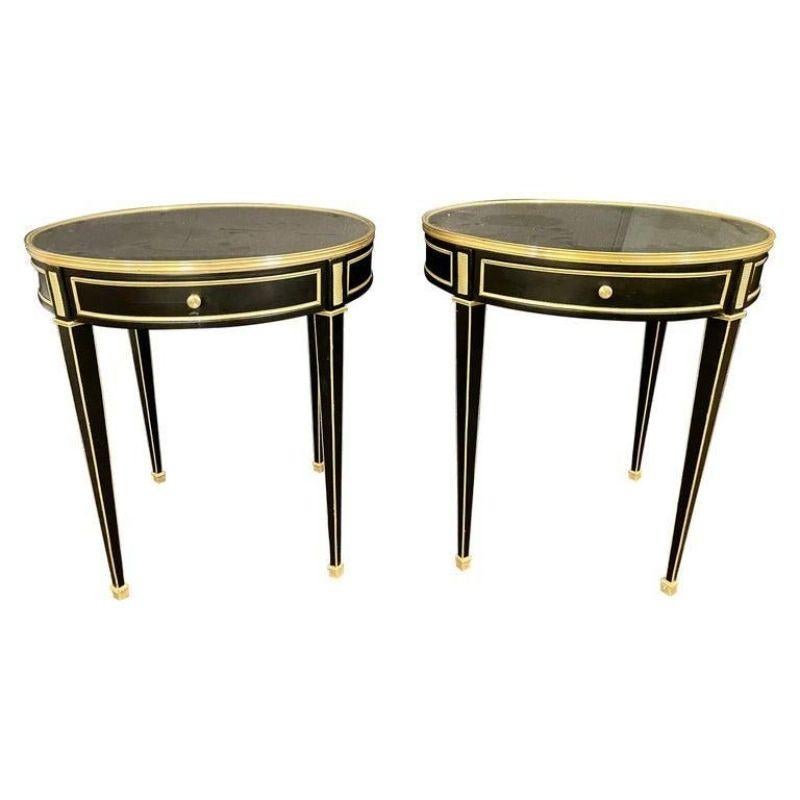 Jansen Style, Hollywood Regency, End Tables, Black Wood, Mirror, Brass, 1960s 9