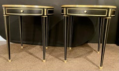 Hollywood Regency Ebony Bouillotte or End Tables, Manner Jansen Mirror Tops Pair