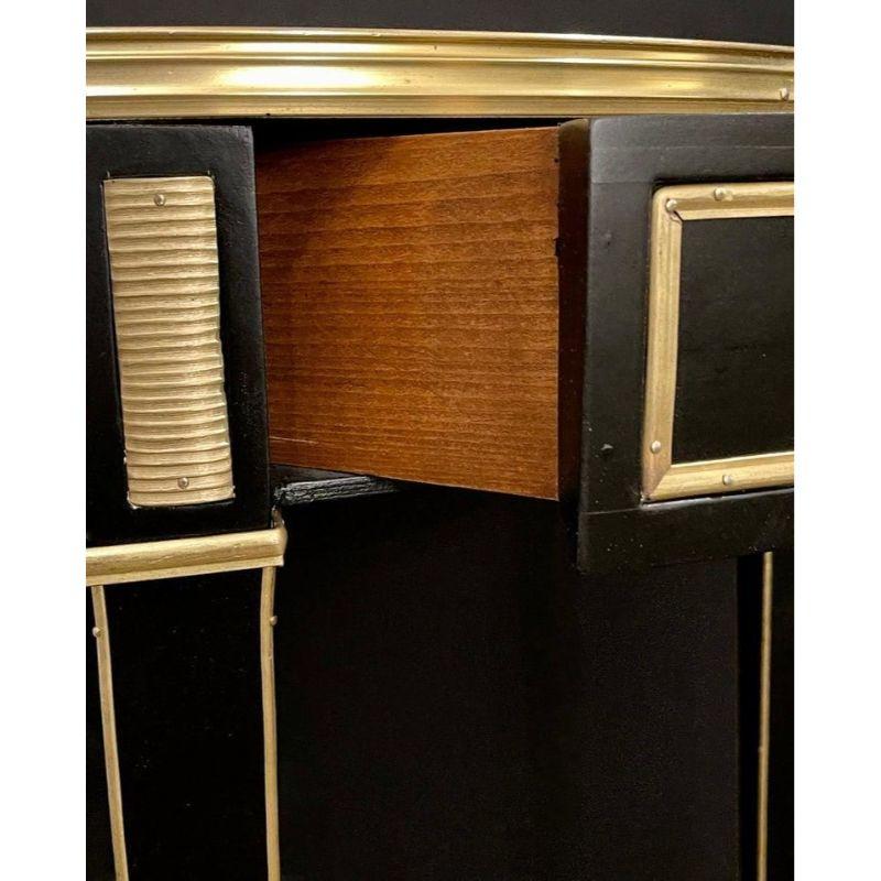 Jansen Style, Hollywood Regency, End Tables, Black Wood, Mirror, Brass, 1960s 1