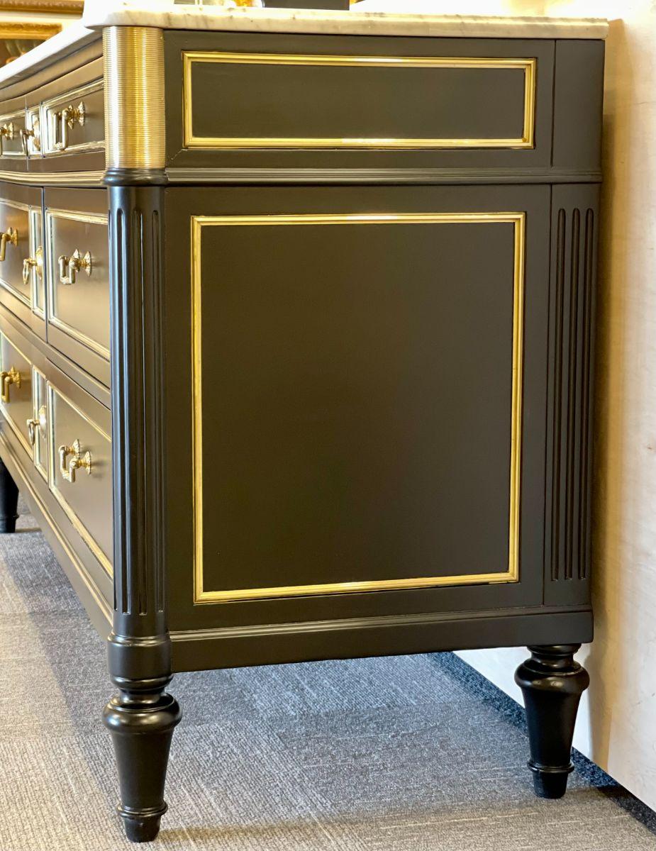 Hollywood Regency Ebony Commode, Dresser, Maison Jansen Style, Marble Top 6