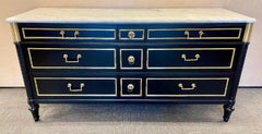 Hollywood Regency Ebony Commode, Dresser, Maison Jansen Style, Marble Top