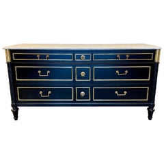 Hollywood Regency Ebony Commode, Dresser, Maison Jansen Style, Marble Top