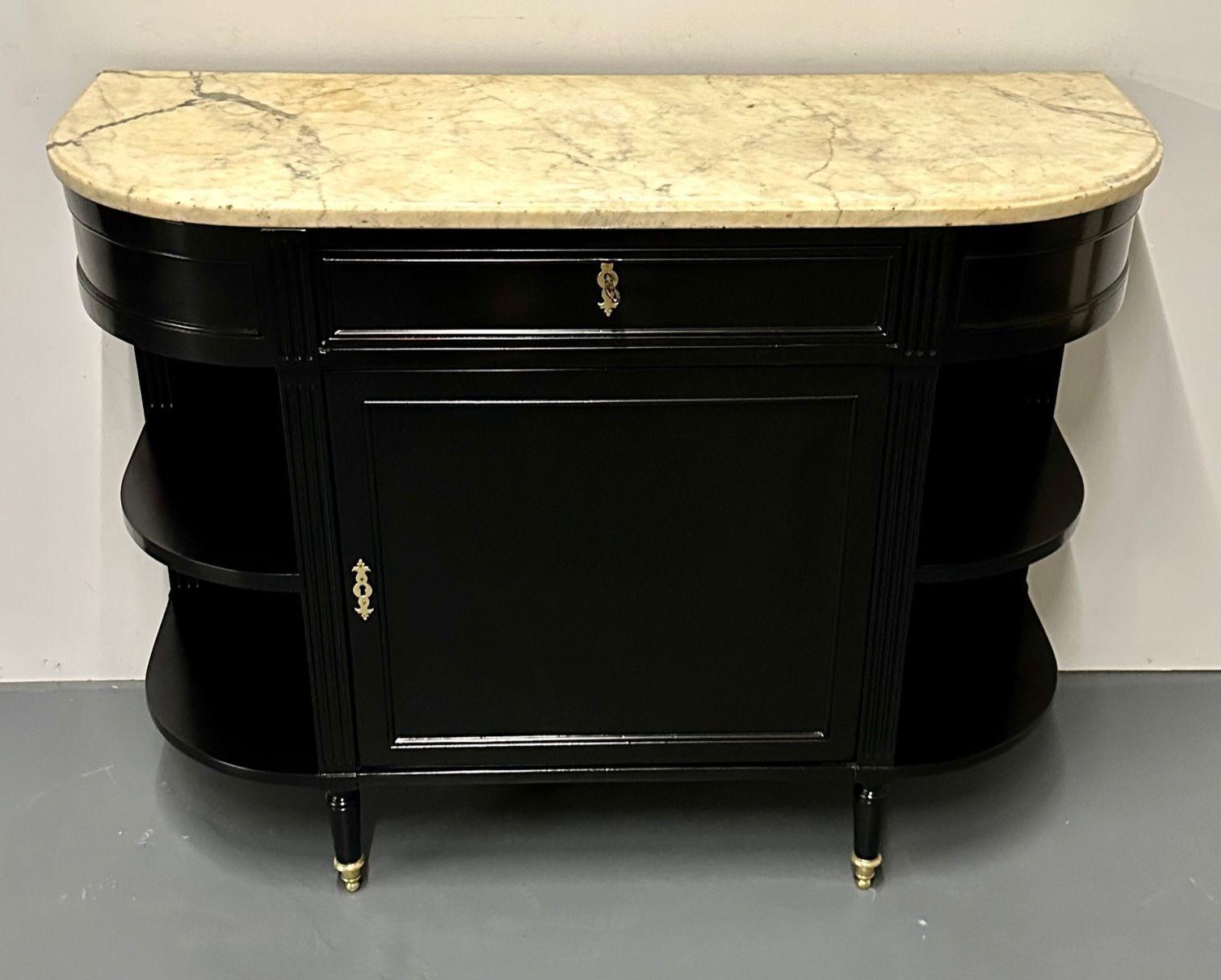 Hollywood Regency Ebony Demilune Server, Console, Serving Table, French, 19th C In Good Condition For Sale In Stamford, CT
