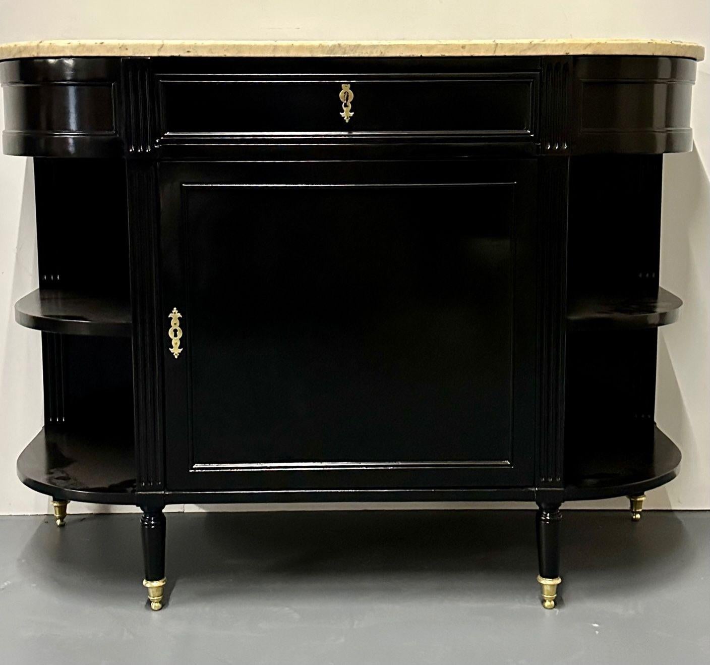 Early 20th Century Hollywood Regency Ebony Demilune Server, Console, Serving Table, French, 19th C For Sale