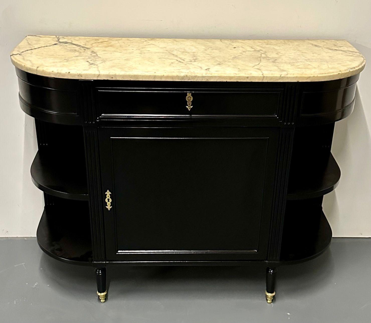 Bronze Hollywood Regency Ebony Demilune Server, Console, Serving Table, French, 19th C For Sale