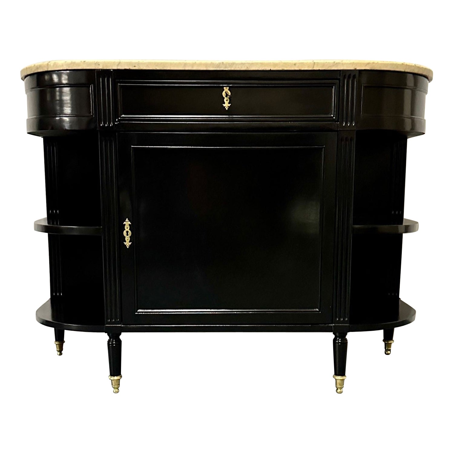 Hollywood Regency Ebony Demilune Server, Console, Serving Table, French, 19th C