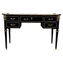 Hollywood Regency Ebony Desk, Writing Table or Vanity, Bronze Mounted, 1930s