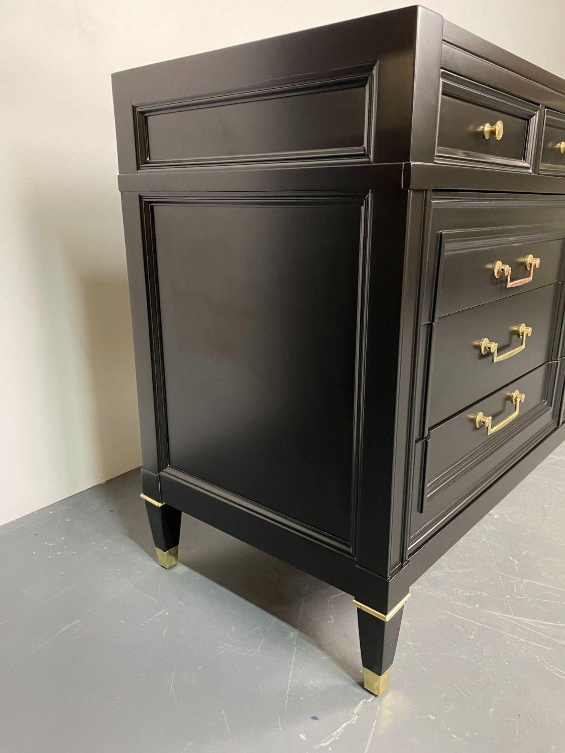 Hollywood Regency Ebony Dresser, 12 Drawer, Refinished, Circa 1960s In Good Condition For Sale In Stamford, CT
