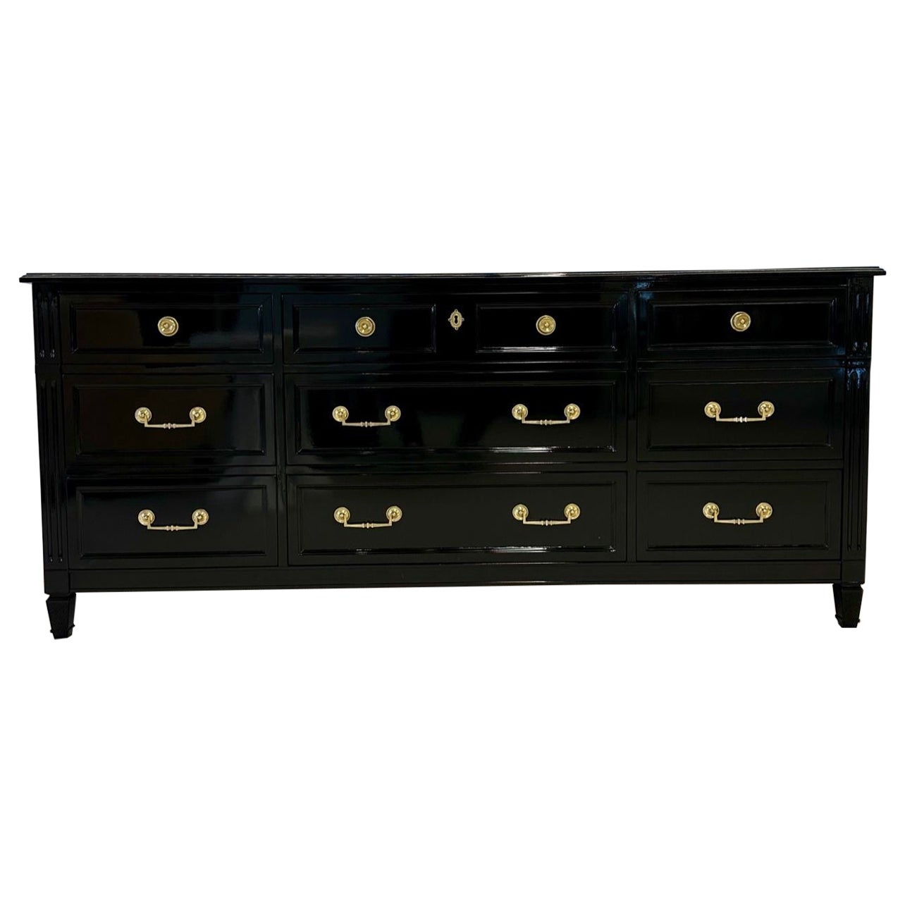 Hollywood-Regency-Kommode, Sideboard, Kommode oder Kommodeschrank aus Ebenholz, Bronze