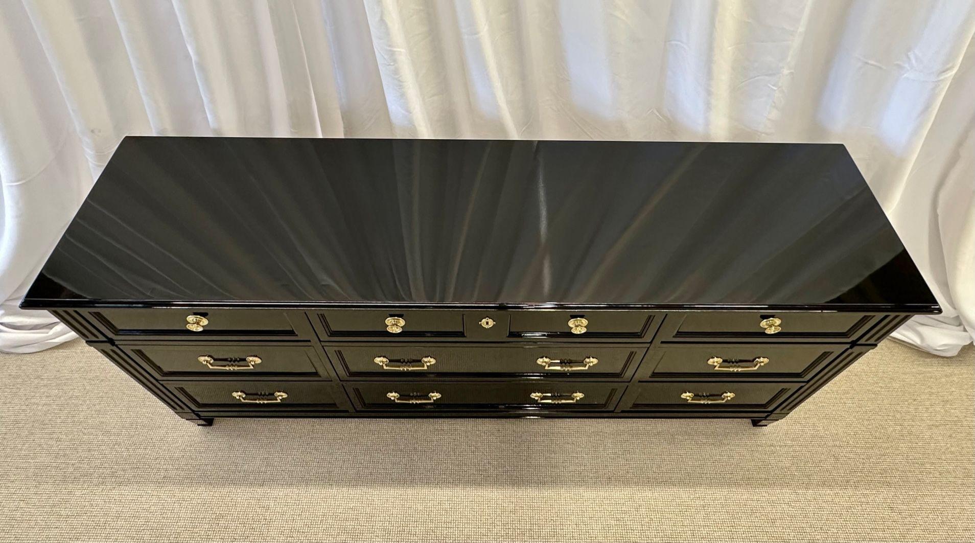 Hollywood Regency Ebony Dresser, Sideboard, Chest, Commode or Cabinet, Bronze For Sale 6
