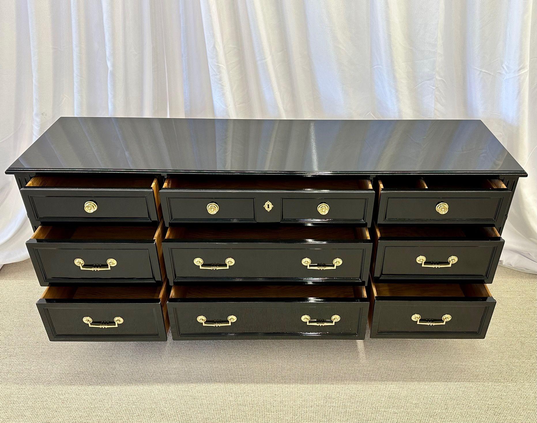 Hollywood Regency Ebony Dresser, Sideboard, Chest, Commode or Cabinet, Bronze For Sale 3