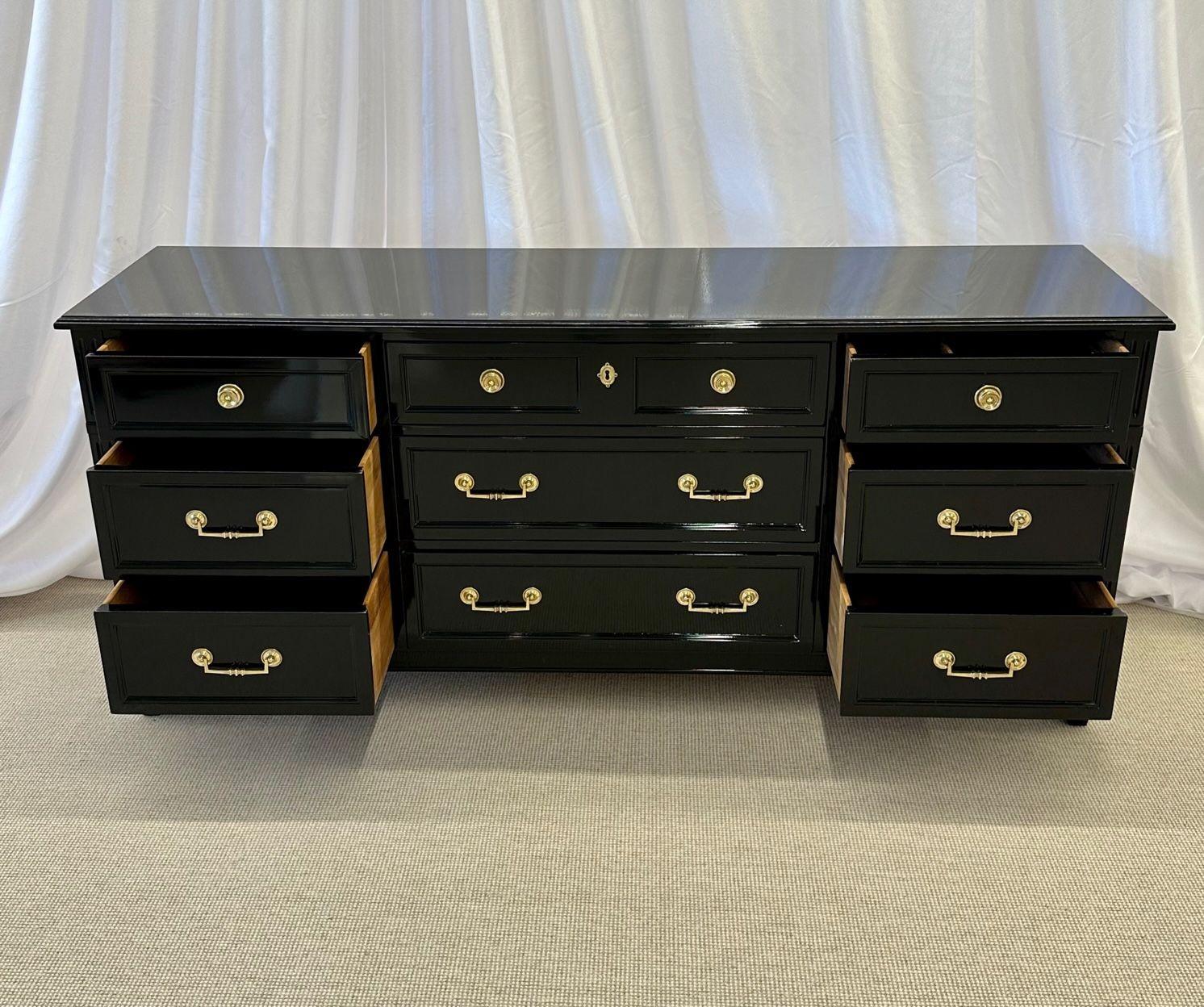 Hollywood Regency Ebony Dresser, Sideboard, Chest, Commode or Cabinet, Bronze For Sale 4