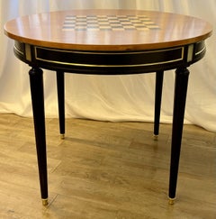 Hollywood Regency Ebony Game, Card Table, Louis XVI Style, Bronze Mounted