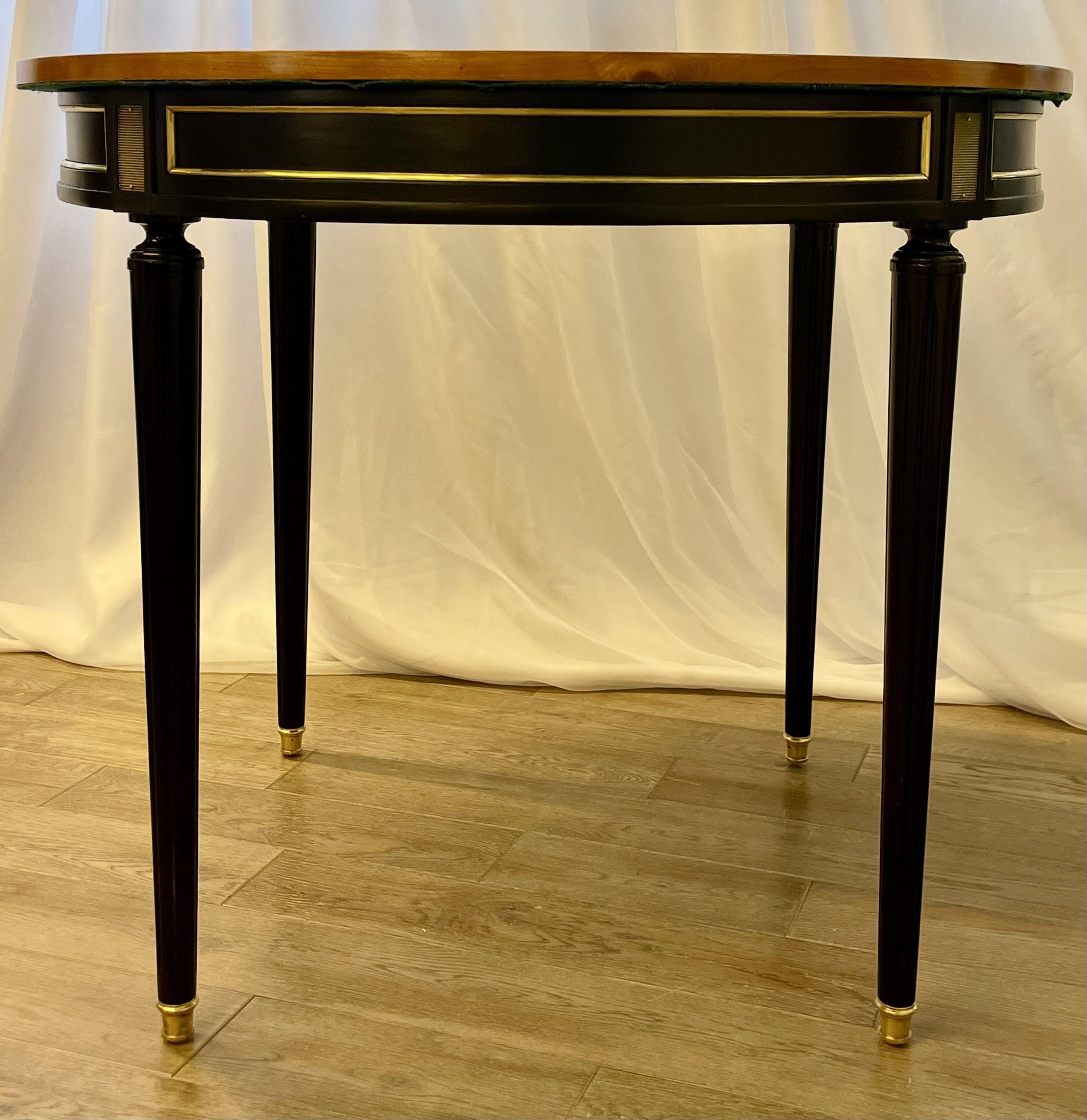 Hollywood Regency Ebony Game, Card Table, Louis XVI Style, Bronze Mounted In Good Condition For Sale In Stamford, CT