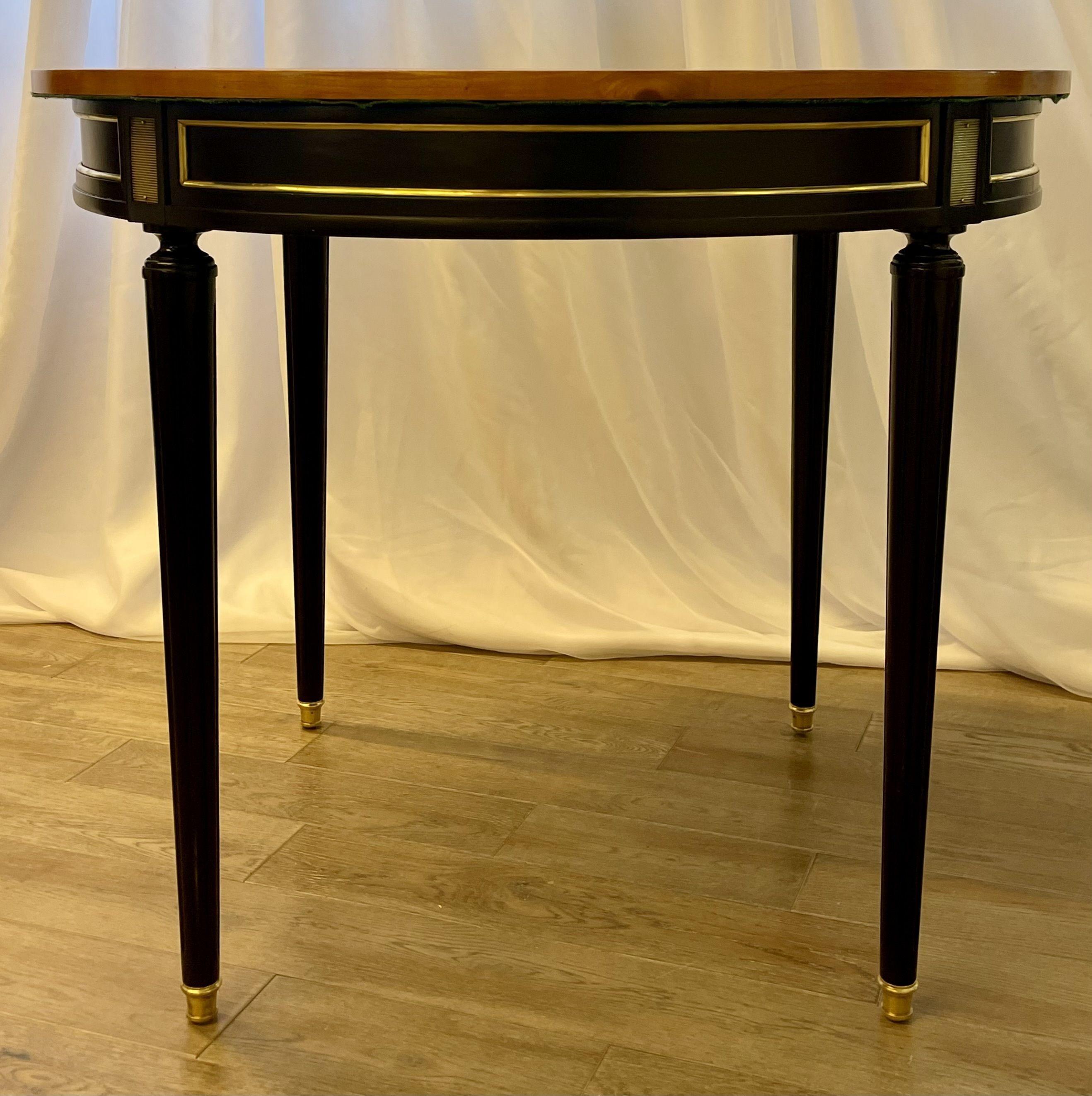 Hollywood Regency Ebony Game, Card Table, Louis XVI Style, Bronze Mounted For Sale 1