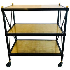 Hollywood Regency Ebony & Gilt Glass Bronze Mounted Tea, Serving Cart 